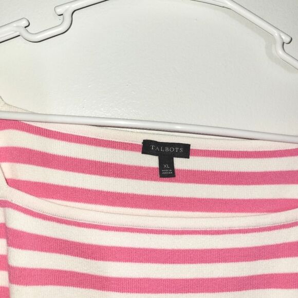 Talbots Pink White Striped Stretch Top XL - Picture 2 of 8